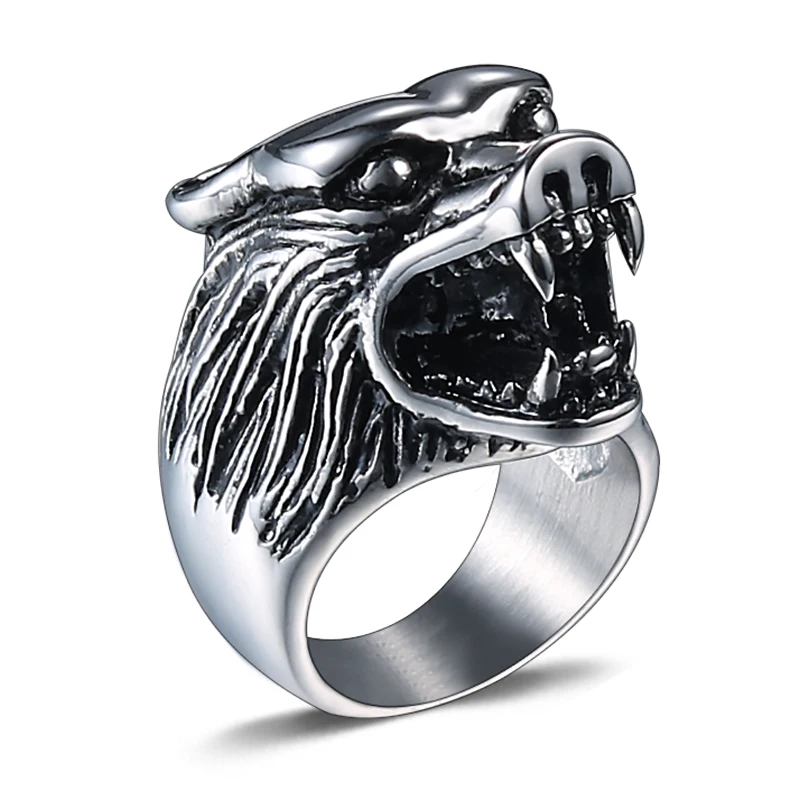Punk Gothic Stainless Steel Wolf Head Animals Glamour Finger Ring In Stock