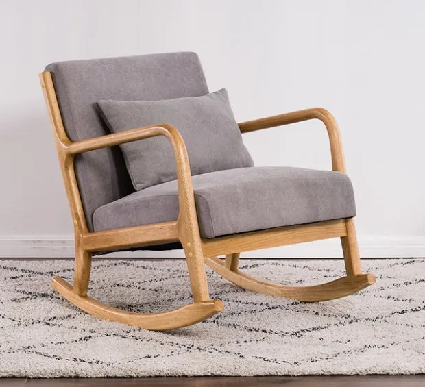  Mid-Century Modern Accent Rocking Chair Upholstered Wooden Lounge Arm Fabric Single