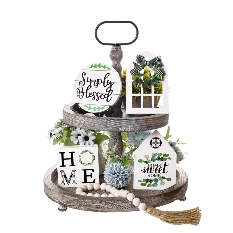 Light Weight High Quality Round farmhouse decor 2 tier serving tiered tray decor set