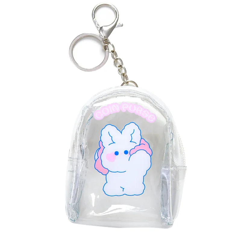 
Cute bathing rabbit animal patterns coin bag mini transparent PVC zipper coin purse with keyring 