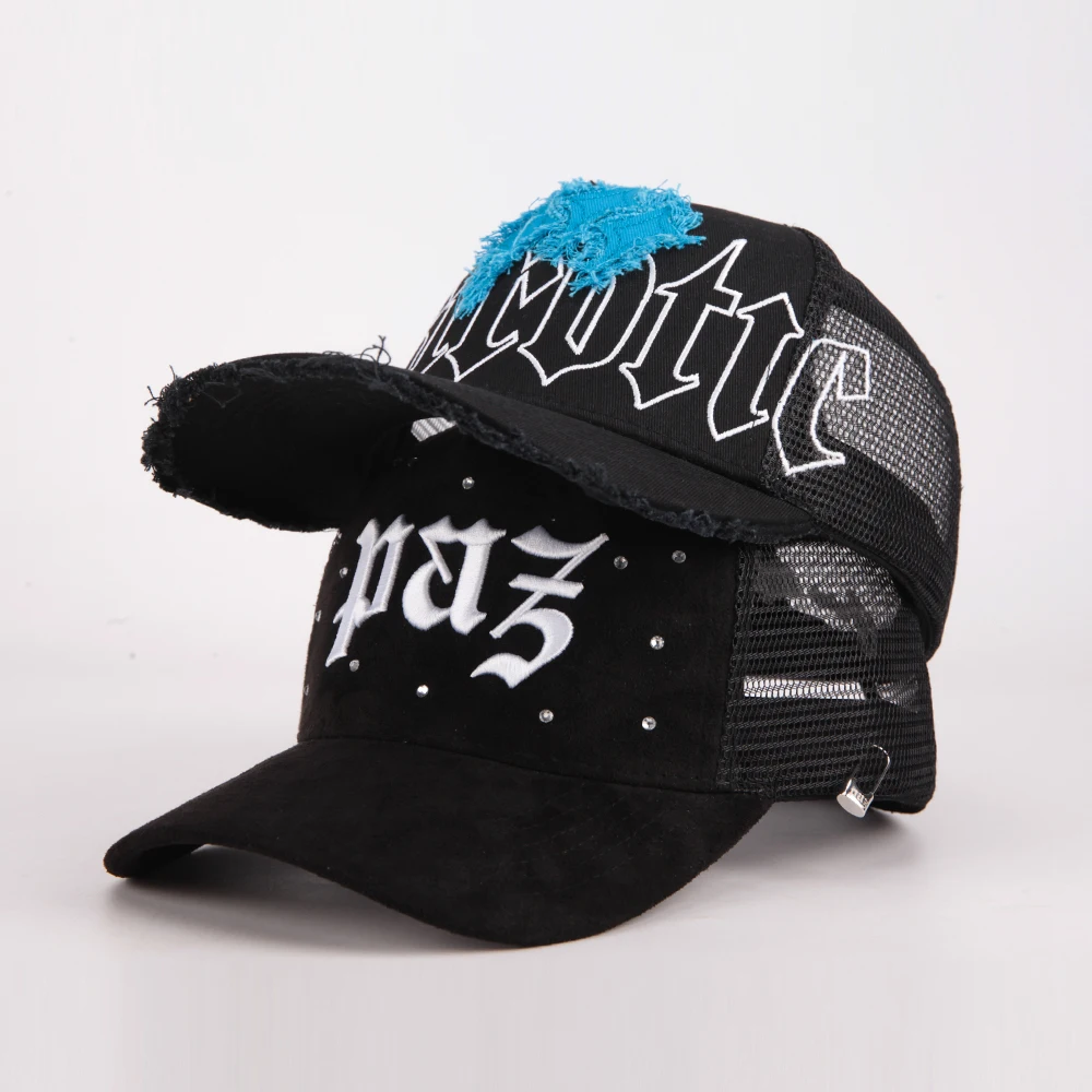Custom Mesh embroidery logo suede baseball trucker cap outdoor mesh suede trucker hat