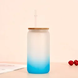 16oz Heat Resistant Borosilicate Glass Mug Gradient Color Drink Glasses Beer Cup Reusable Cup Glass Cup With Lid and Straw