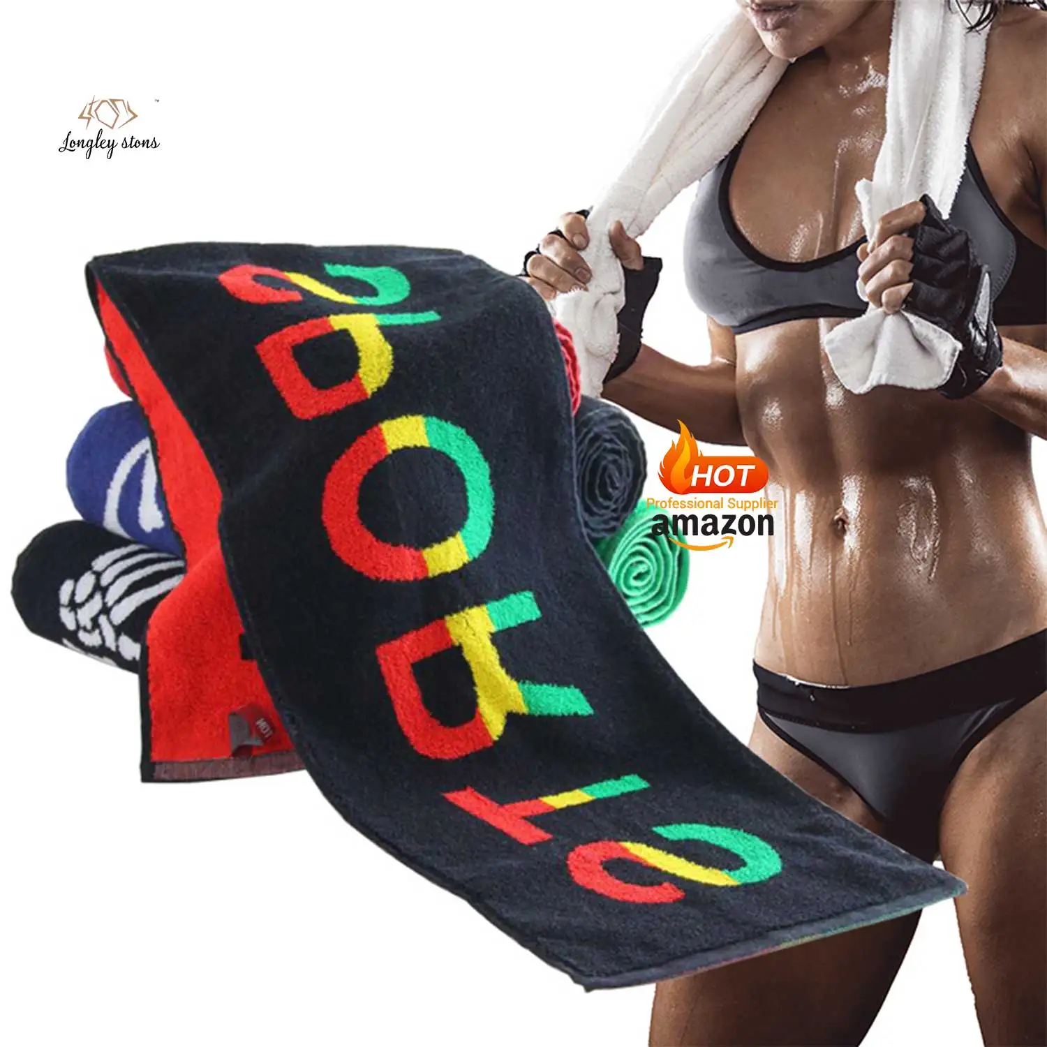 Good price best quality hot sales Custom Cotton Jacquard Sport gym towel with zipper pocket
