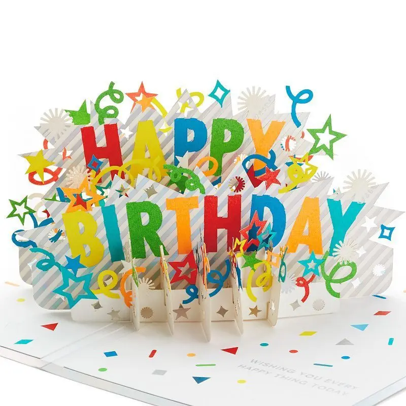 Custom Bulk Cherry Happy Birthday Card Cake 3D Greeting Pop Up Card With Blank Note And Envelope