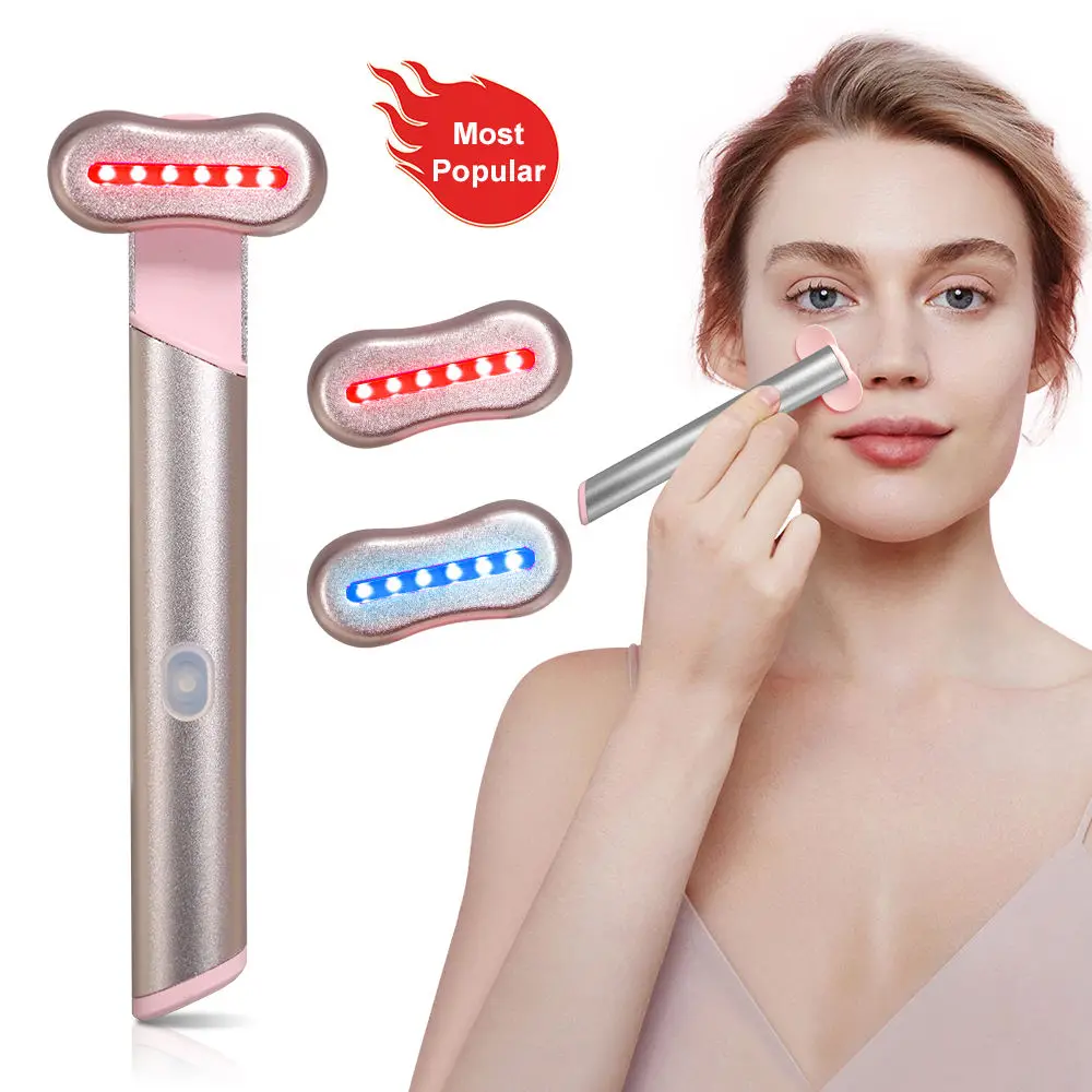 2024 New Eye Massage Home Use Beauty Equipment Anti-aging Skin Care Wand Facial Massager Red Blue Light Therapy Face Lift Device