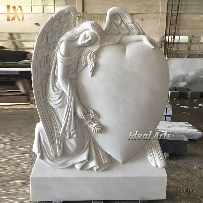 Customized White Granite Marble Weeping Angel Headstone Memorial Tombstone