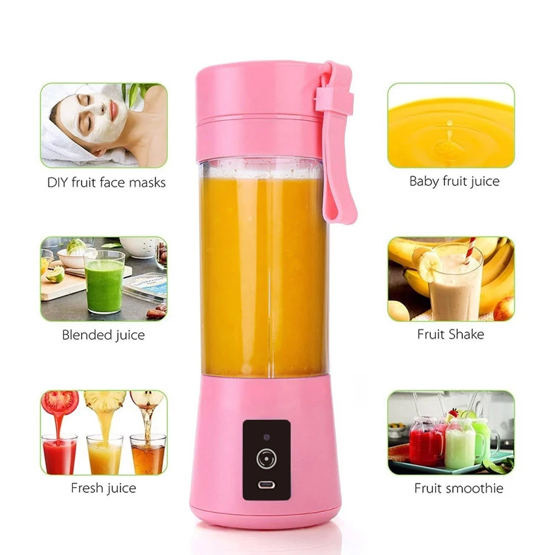 380 ml Mini Portable Blender Cup Electric Fruit Juicer Extractor Machine Rechargeable Juice Maker Dispenser Bottles 150W 6 Blade