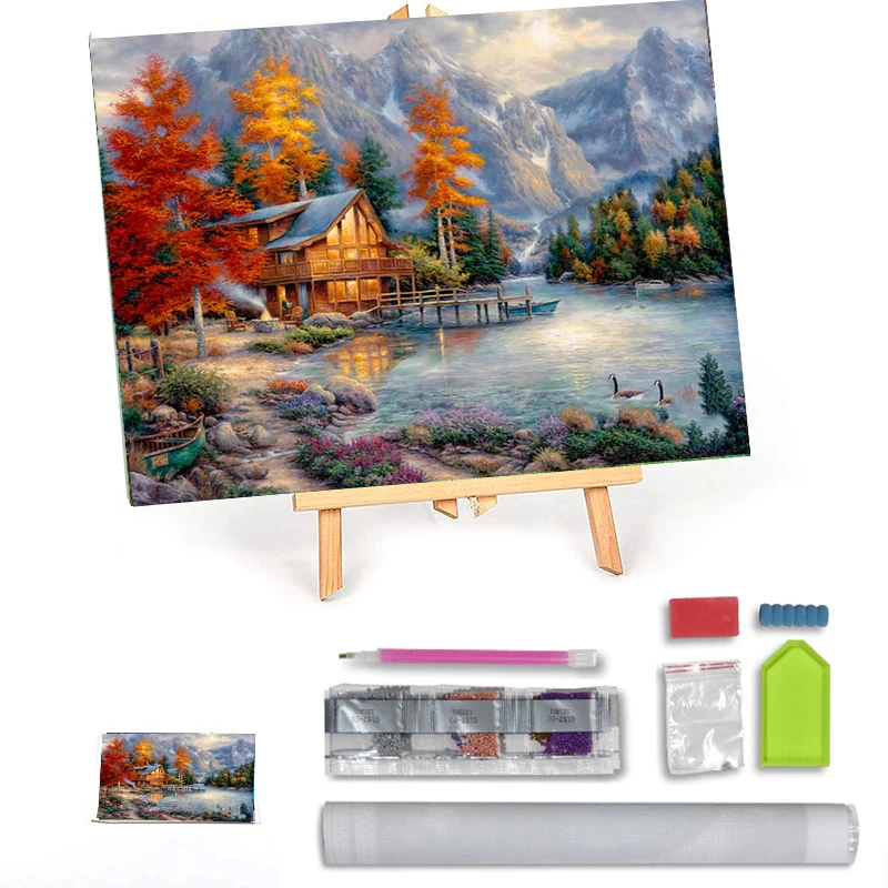 Adult DIY 5D Diamond Painting Kit Autumn Forest Scenery Full Diamond Crafts Landscape Scenery Diamond Painting