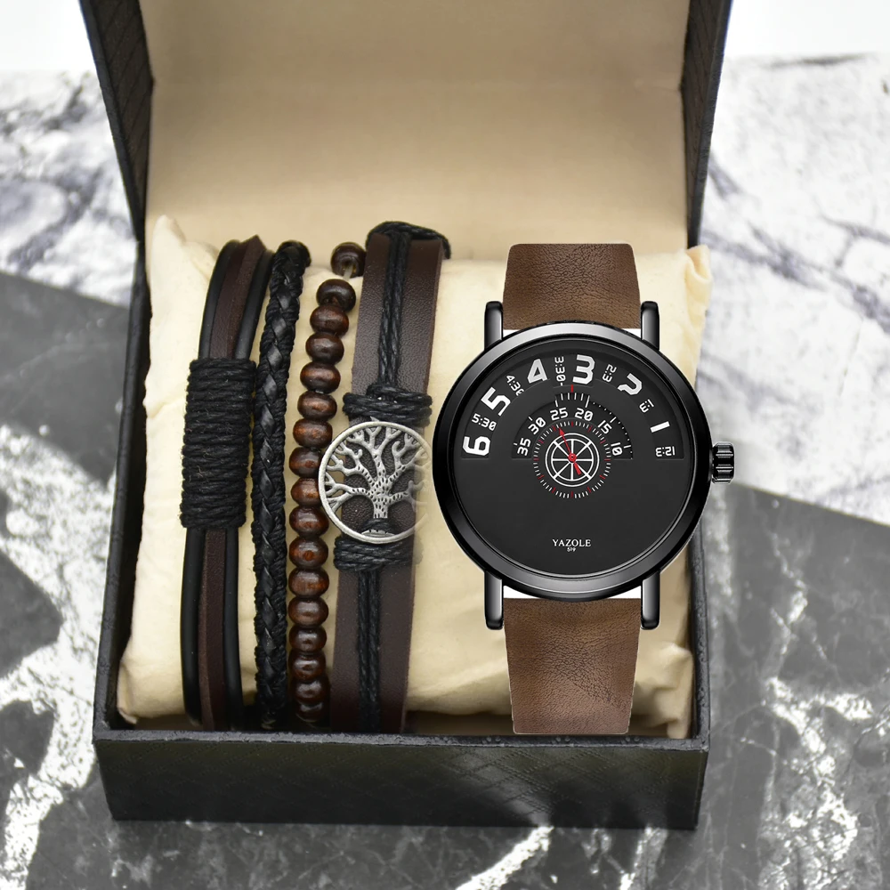 Yazole brand Men Watch set Fashion leather Strap Waterproof Sport Watch For Men Clock Creative Quartz Watches Reloj Hombre