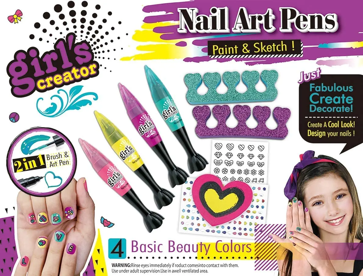 Non Toxic Kids Nail Polish Sticker Art Pens Makeup Toy Set for Girls 8 to 12 Age Children Cosmetic Kit