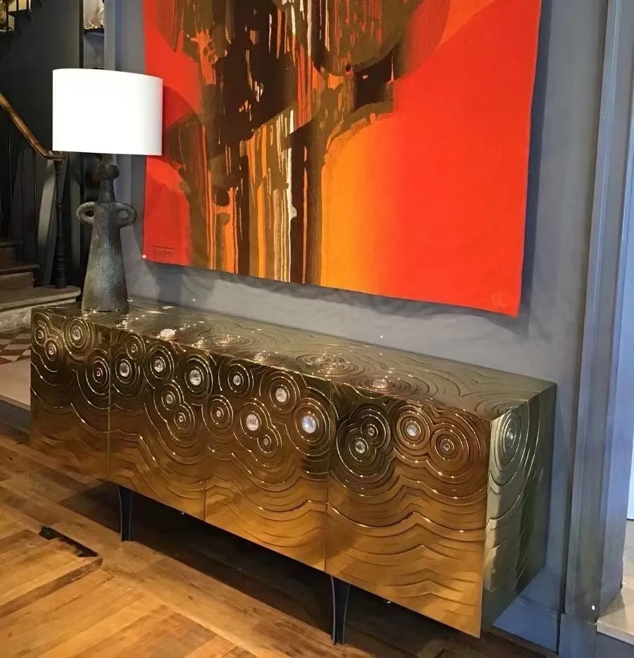 Italian luxury brass gold bubble locker villa living room furniture light luxury metal sideboard