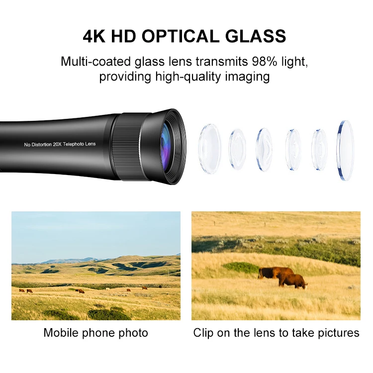 Handheld 20X Monocular Zoom Telescope For Mobile Phone Camera Lens With Universal Tripod Mount Clips