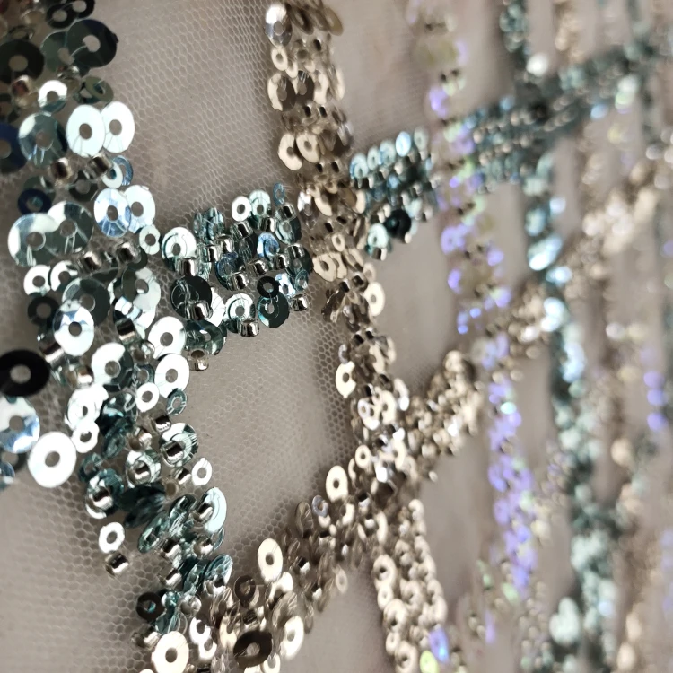 Rongbao MZ2# Border Lace with Beads for Sparkling Evening Dress Embroidery Fabric Tulle Turkey Sequins Lace Fabric