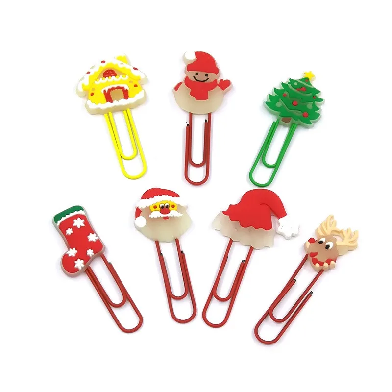New fluorescent cartoon Christmas PVC paper clip bookmark color cute creative paper clip stationery supplies wholesale