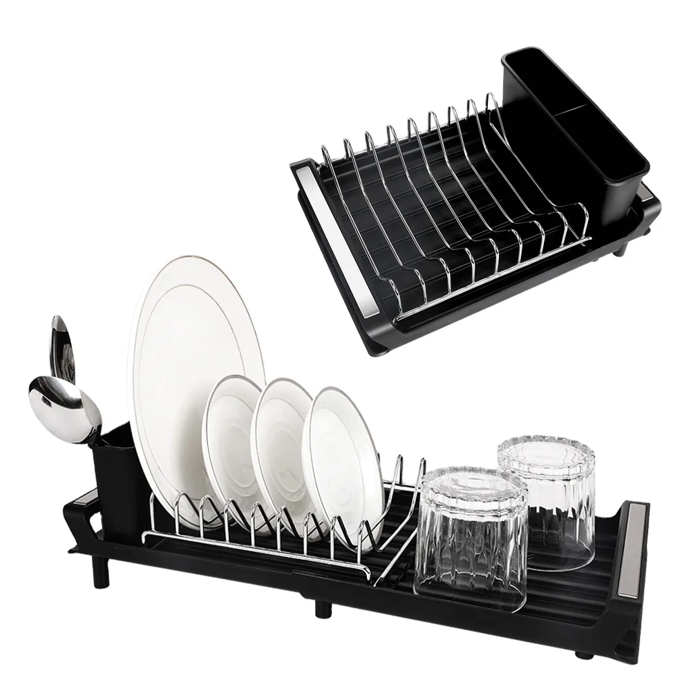 Masthome Stainless Steel Extensible Dish Drainer Removable Cutlery Holder Dish Drying Rack Extendable Kitchen Dish Rack