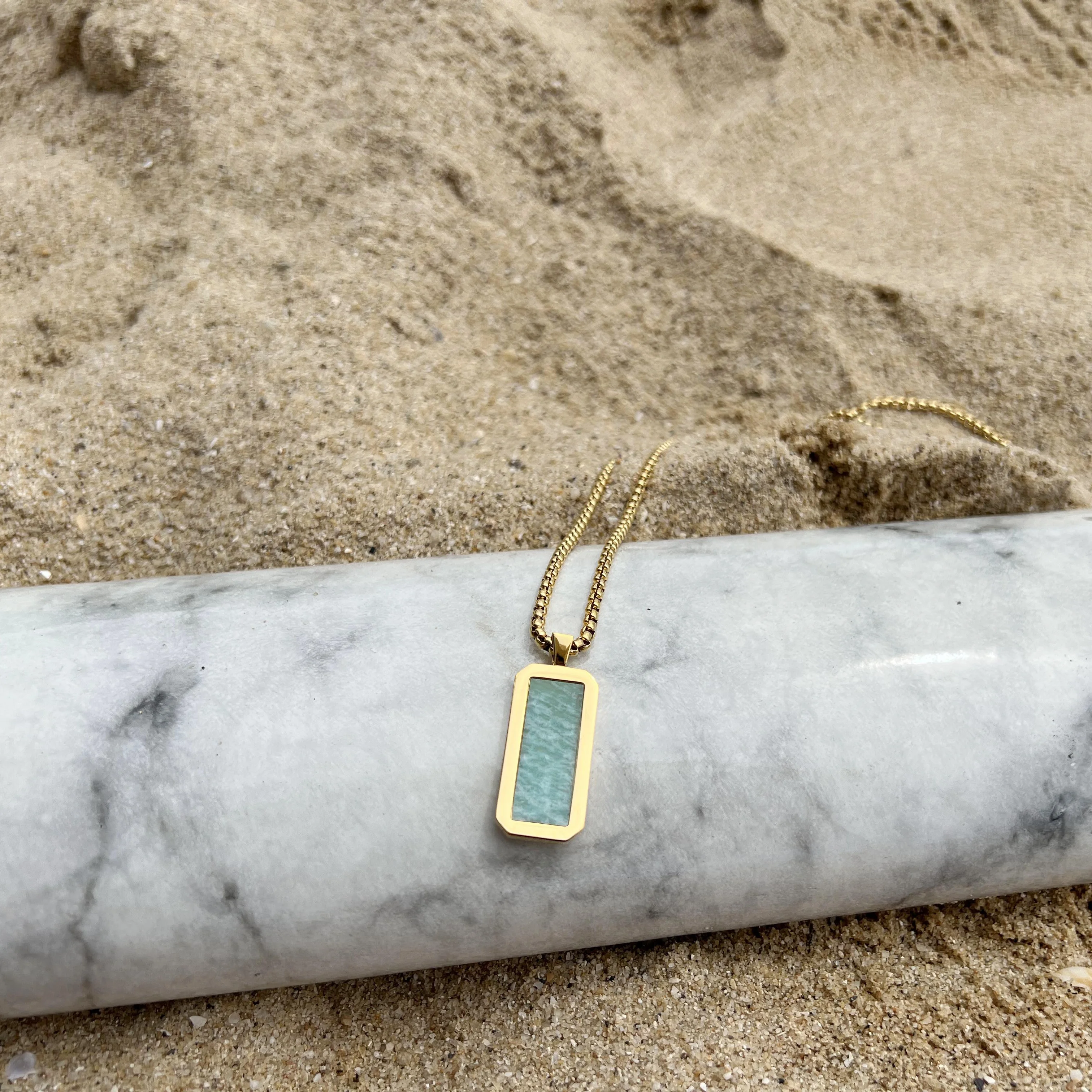 Personalized 18K Gold Plated Stainless Steel Necklace with Black Onyx Square Charm Pendant Necklace