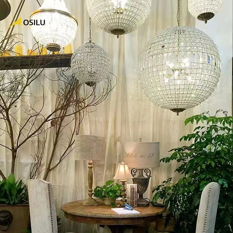 Retro Vintage Royal Empire Round Ball Style Big Crystal Modern Chandelier Lamp