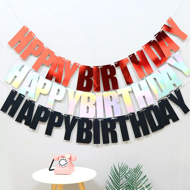 Happy Birthday Bunting Banner with Shiny Gold Letters Paper Banner Party Supplies
