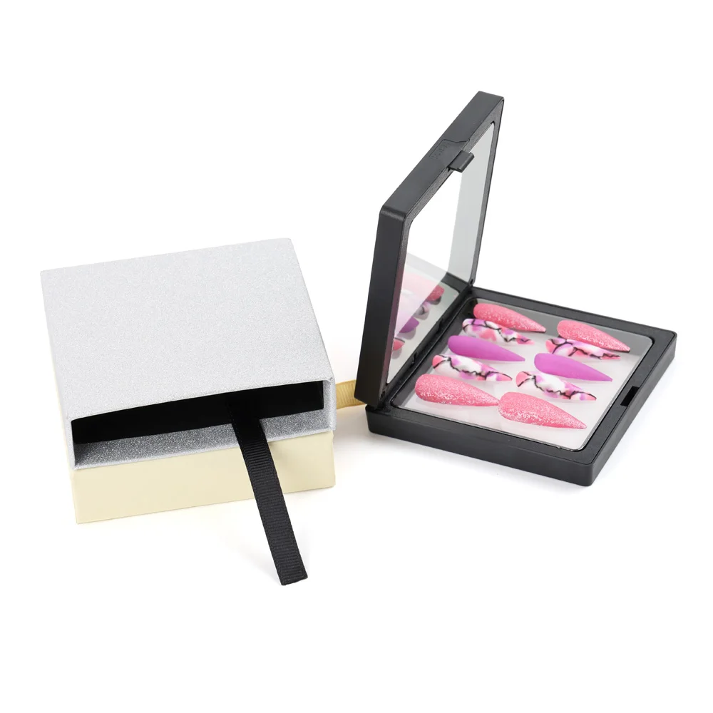 Custom Packaging Box Press On Nails Box Gift Clear Window Pull Out Press On Nail Tips Storage Box
