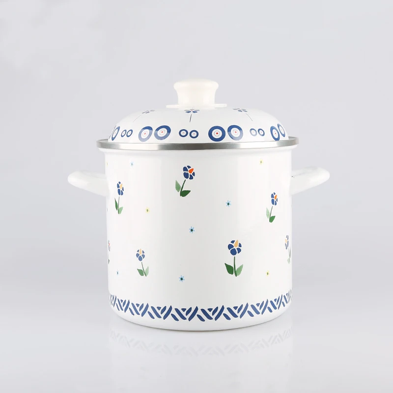 Korea Shallow Pot Stock Pot Enamel Casserole with Tube Handle Knob Glass Lid Cover 16/18/20/22/24/26cm Ollas de peltre Pewter