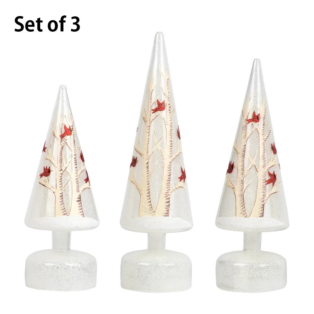 High Quality glass tree with led Fiber Optic topper Cheap small christmas ornaments glass christmas tree ornaments