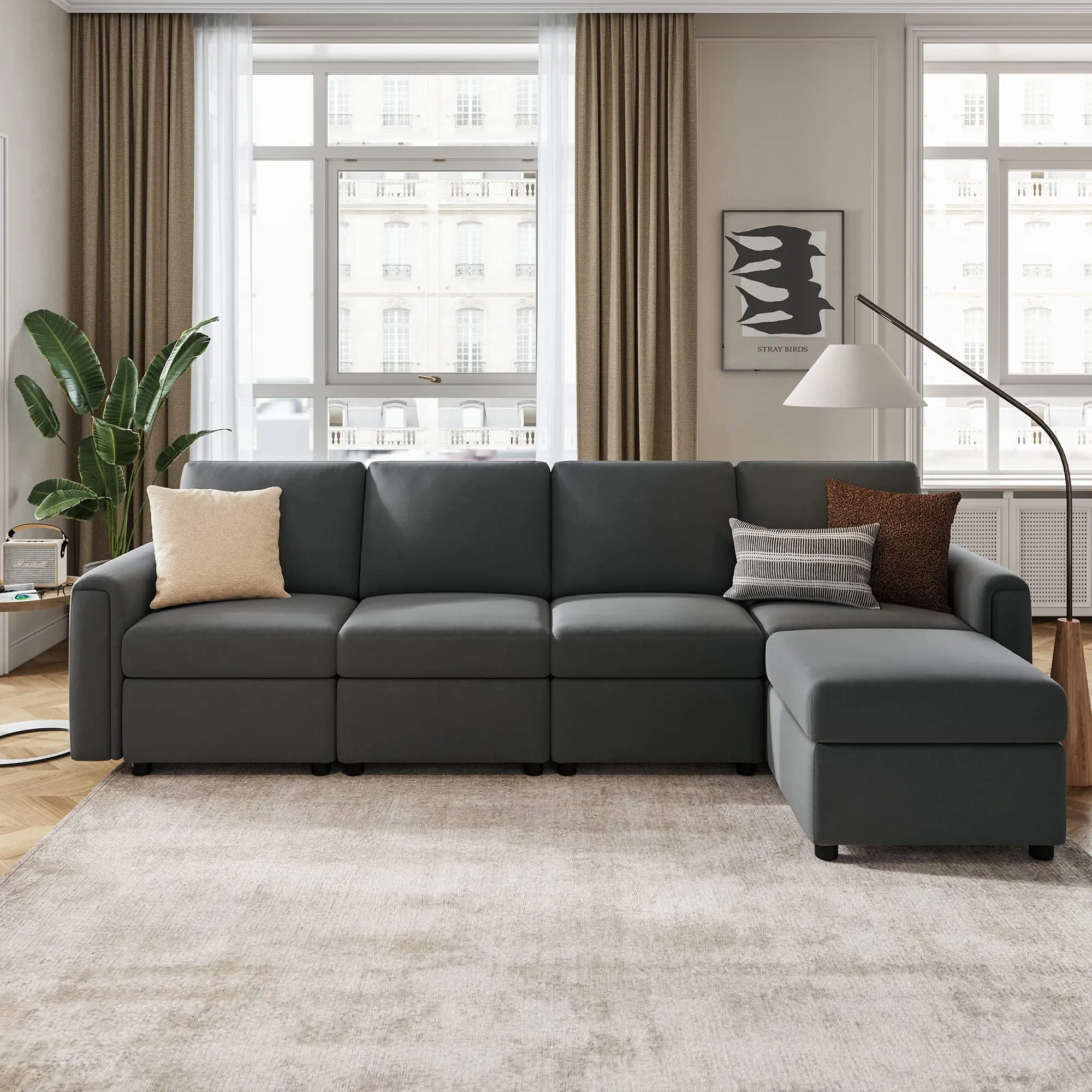 6 Seat Oversized Convertible U Shaped Modular for Living Room with Storage Sectional Sofa Couch Memory Foam