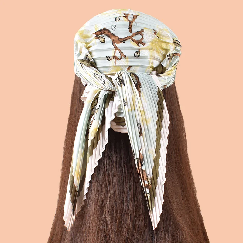 Winter New Fashionable flowers Pattern Print Premium Fold pleated Women Thin 70 Square Scarf Silk Scarf Customized design shawl