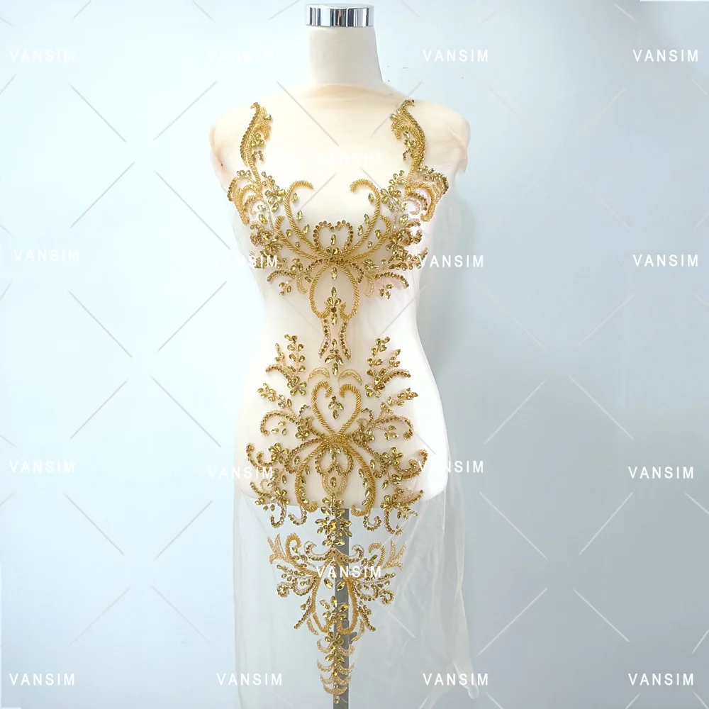 Wholesale rhinestone flower bodice applique crystal panel fringe shoulder chest body patch wedding bridal dress decoration