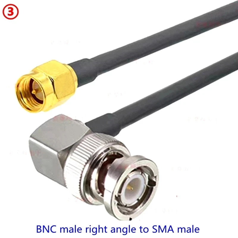 Q9 BNC Male To SMA Male Crimp for RG58 Coax Extension Connector RPSMA Male To BNC Right Angle Cable Fast Delivery Brass RF