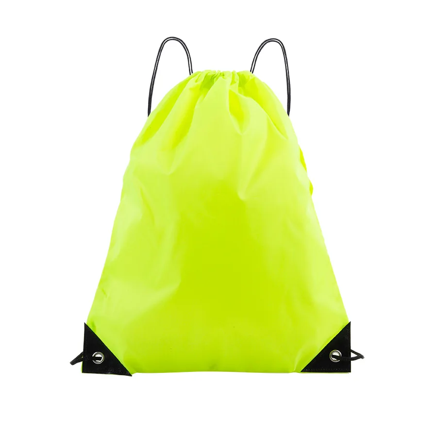 Custom Logo Portable Universal 210D Nylon Drawstring Backpack Fluorescent Green Sports Storage Shoe Bag with Advertising Gift