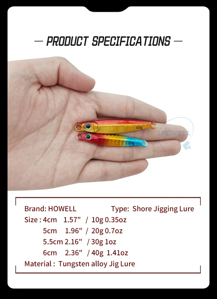 OEM tungsten slow jig 10g 20g 30g 40g Saltwater Fishing Lures Jigs Uv Jig Metal Bait