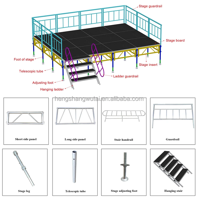 adjustable portable stage platform, event stage platform, Indoor outdoor aluminum large mobile folding stage