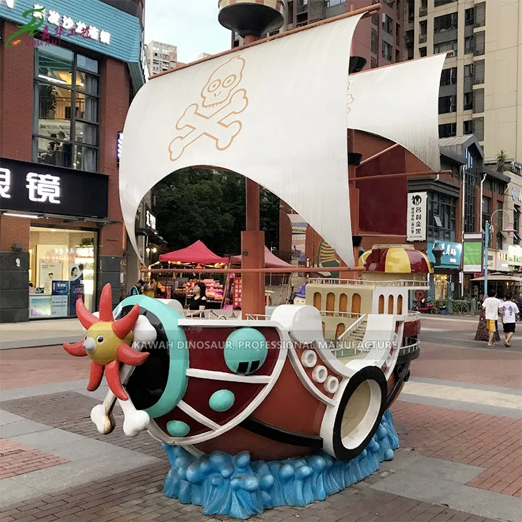 Cute Customized Pirate Ship Fiberglass Products Garden Decoration Pirate Ship Statues for Display