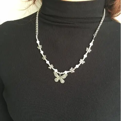 Dainty Cuban Chain Choker Jewelry Long Necklace for Men Women Wholesale Butterfly Freshwater Pearl Necklace