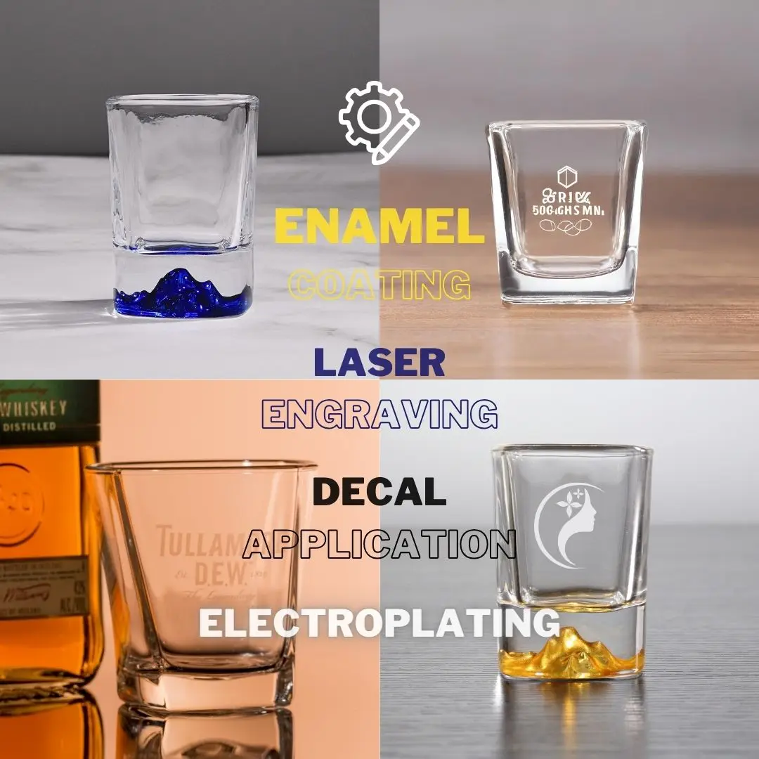 Customized logo tequila frosted shot glasses cup 4 set Printing Gold foil espresso sublimation shot glass