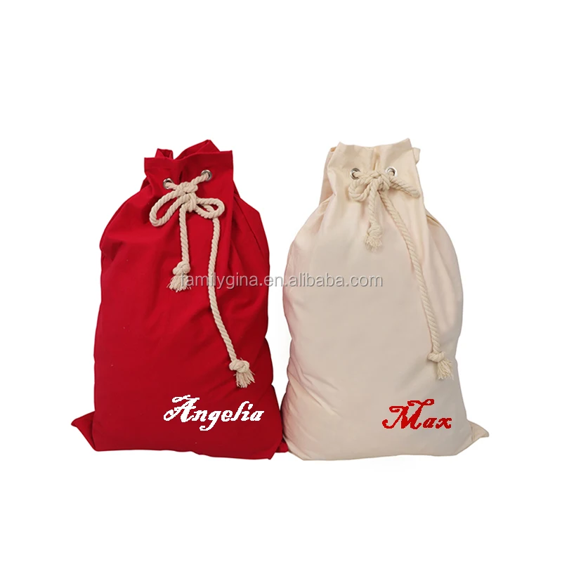 Christmas Gift Bag Decor Custom Blank Cotton Canvas Solid Color Drawstring Santa Sack