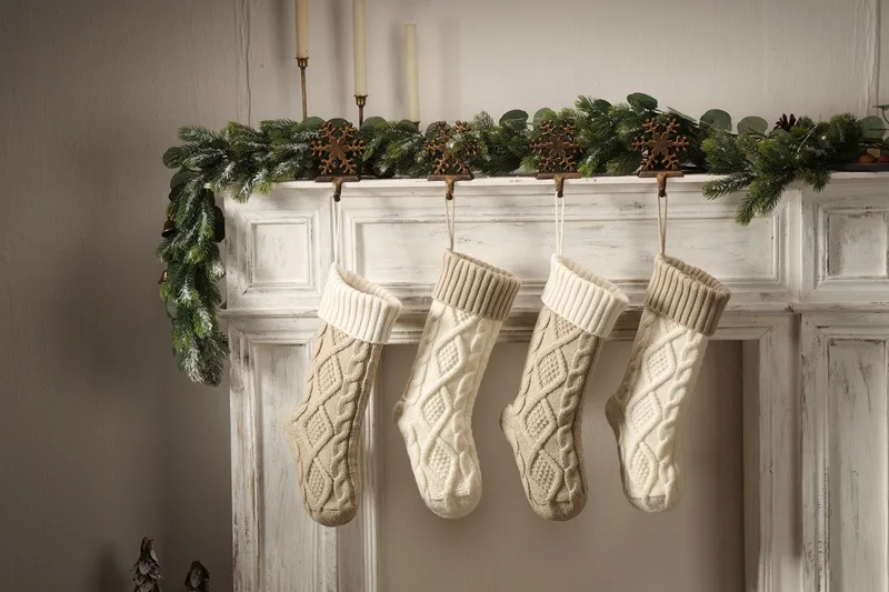 Knitted Wool Hanging Bag Upgraded Double-Sided Diamond Colour-Blocked Chunky Knit Christmas Stockings