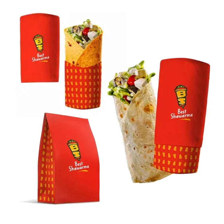 custom beef chicken shawarma wrapping box logo printing Kraft Box fast food shawarma packaging pouch Burgers wraps wrapper