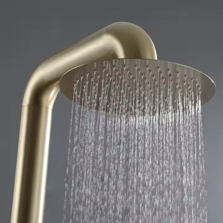 Brushed gold 304 stainless steel outdoor shower column set freestanding garden swimming pool rain outdoor shower