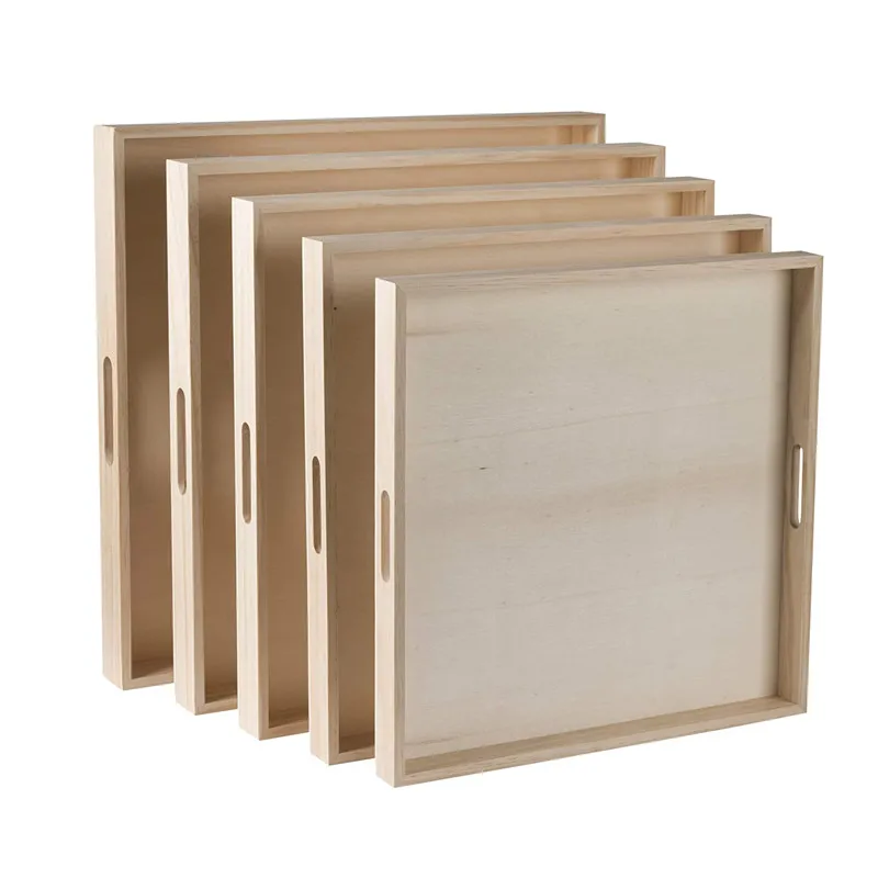 
Factory wholesale rustic square five piece set wood breakfast trays for bed 