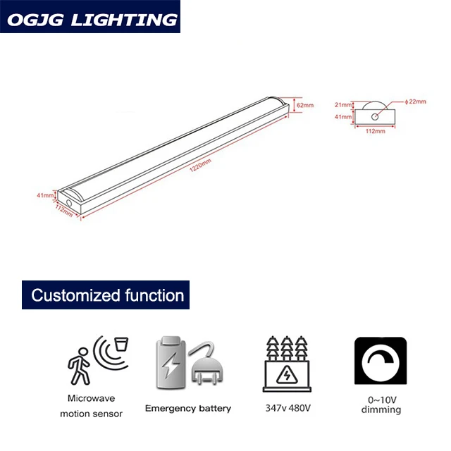 OGJG IP40 corridor hallway lighting fixture 2ft 4ft linkable led linear lights with DLC certificate