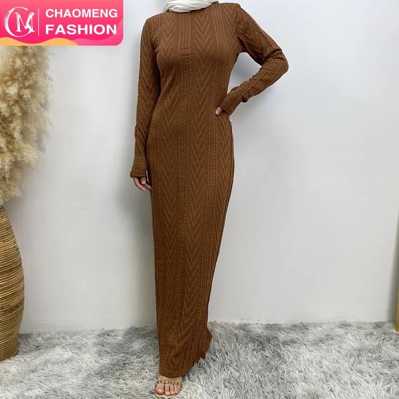 6435-1# New stock muslim women fashion long sleeve slip dress autumn winter sweater inner dresses 6 colors