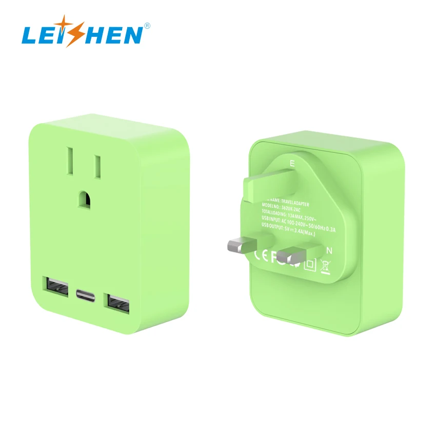 US to UK Plug Adapter US to British Ireland UAE Travel Adapter With 10A Fuse 3 USB A C Converter for America Canada Japan Mexico