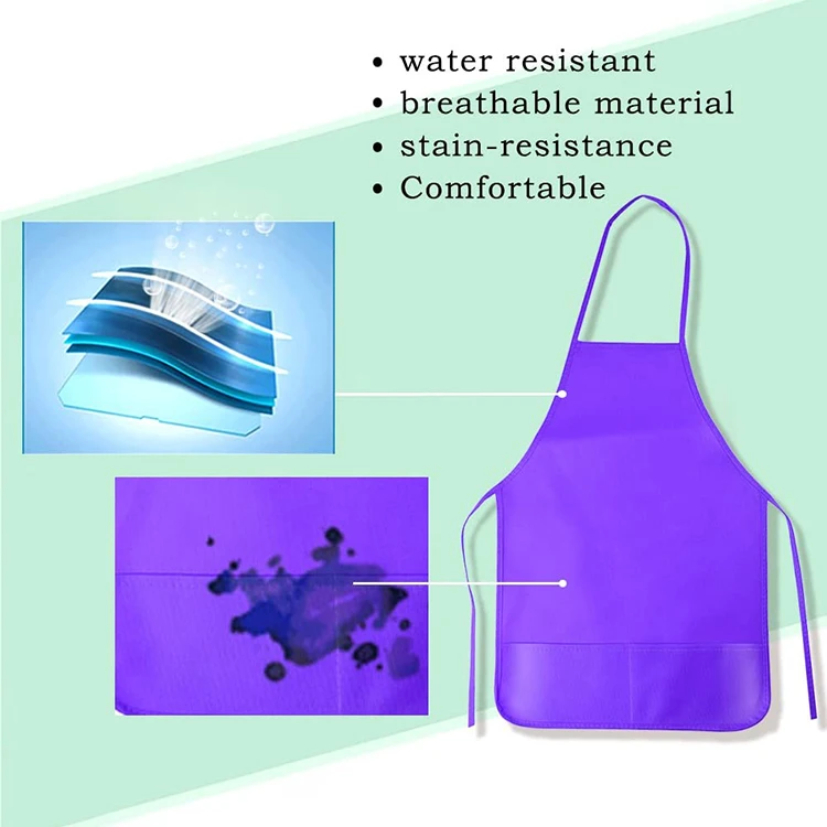 custom waterproof disposable colorful kids painting non woven fabric apron non-woven apron nonwoven apron