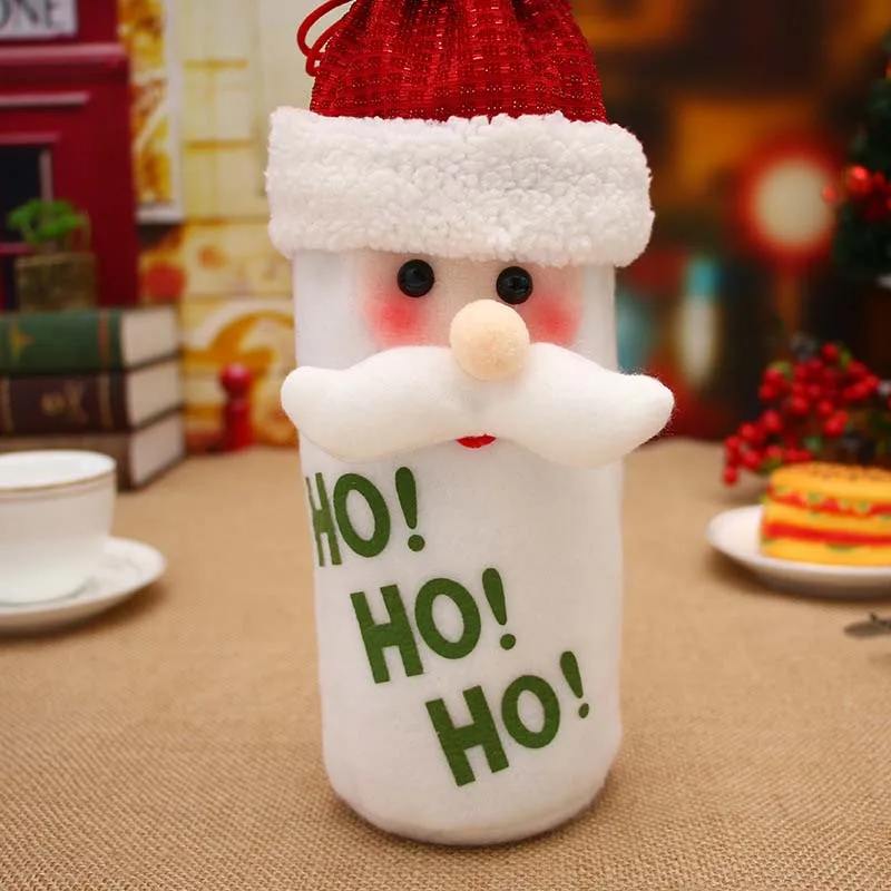 Christmas Decorations Home Decor Drawstring Santa Sack Noel Cute Reindeer Snowman Flannelette Wine Bottle Cover for Christmas