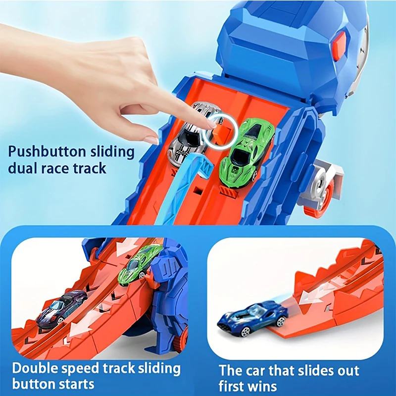 Kids Race Car Track Truck Toys Dinosaur Cars Transport Truck Carrier
