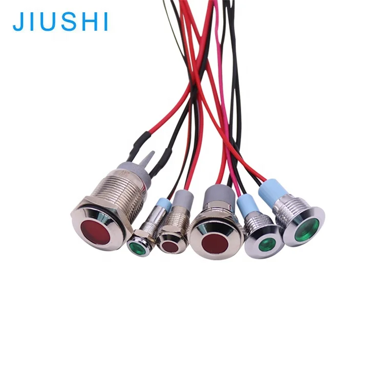 6/8/10/12/14/16mm Metal waterproof led indicator light with wires 24v 220v