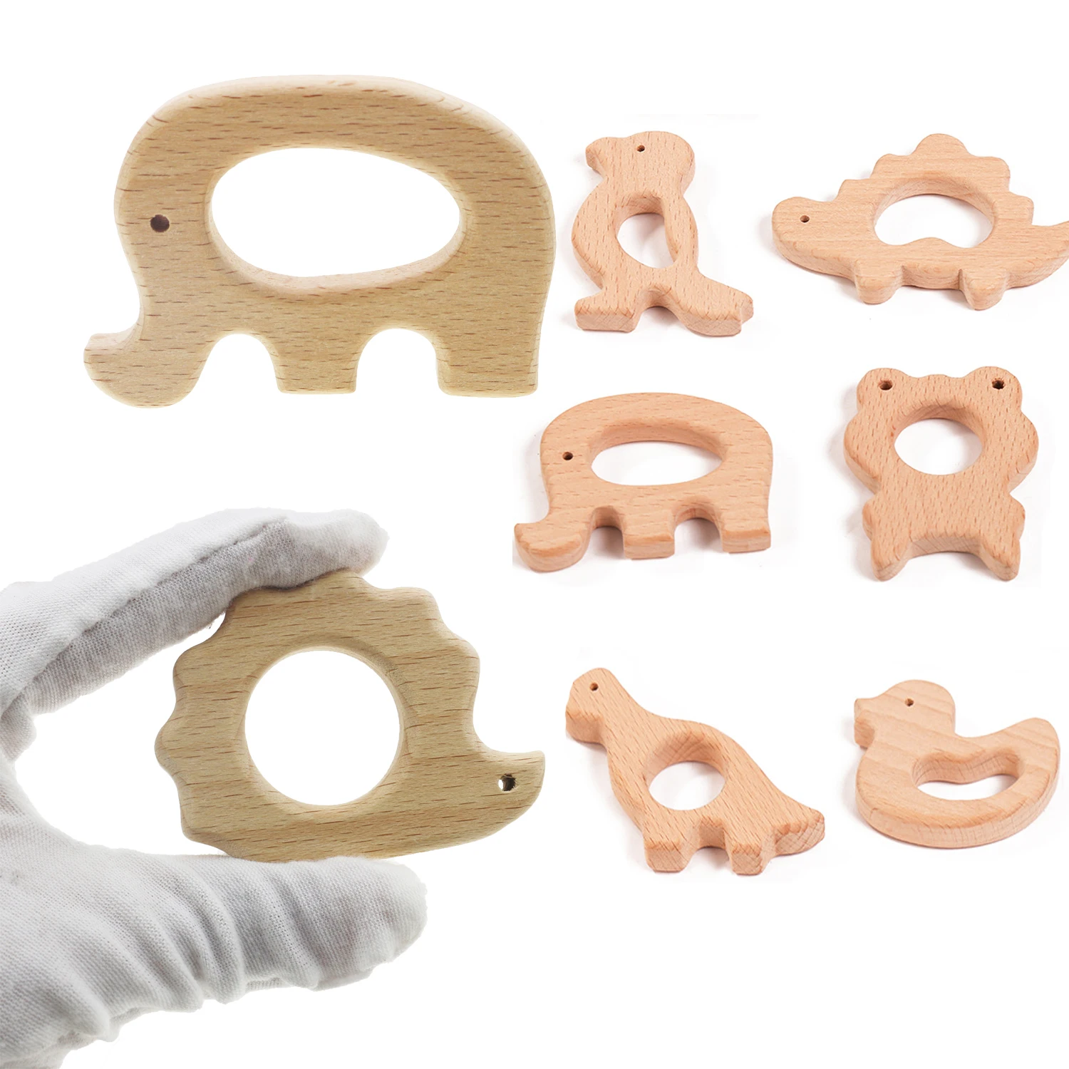 Оптовая продажа, деревянные Прорезыватели для зубов в форме животных, деревянные Прорезыватели для зубов из натурального бука, деревянные Прорезыватели для зубов