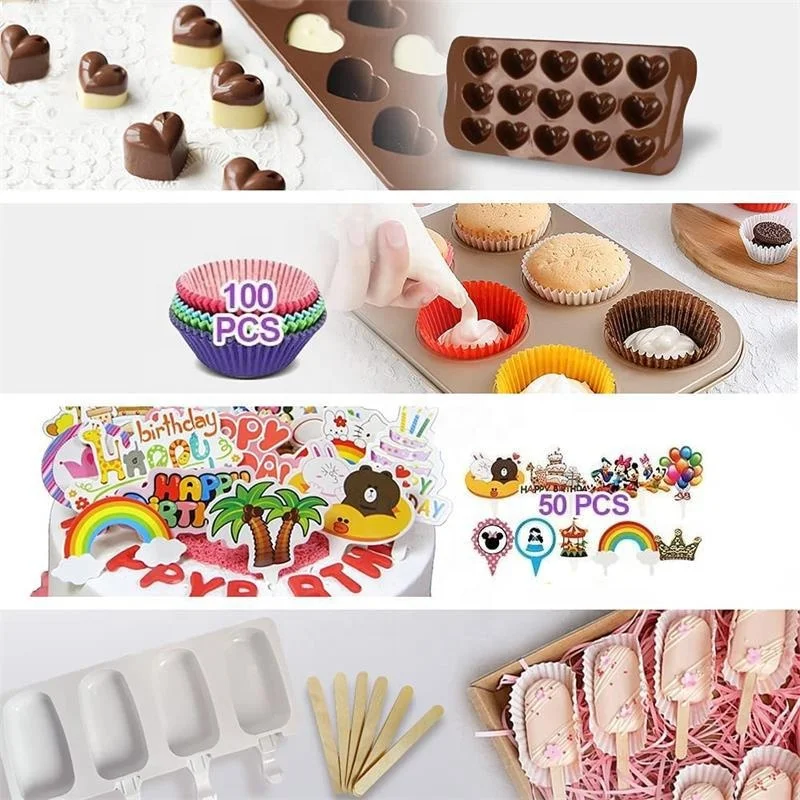Custom 431 Pieces Pastry Baking Utensils Icing Piping Tips Nozzle Spatula Smoother Pastry Bags Cake Decorating Supplies Kit