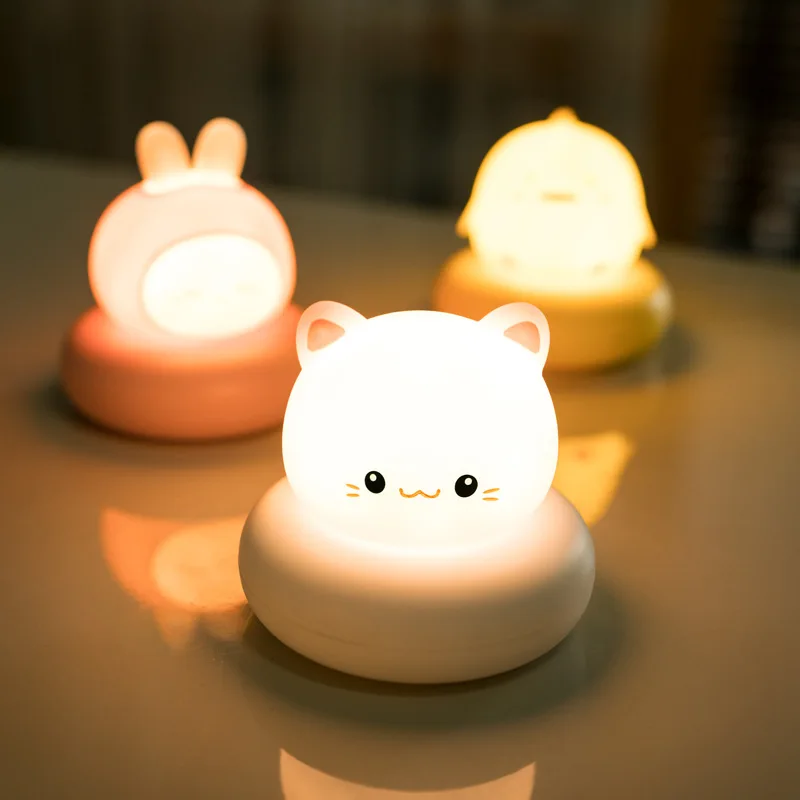 Soft Cat Silicone Baby Nursery Lamp Sensitive Tap Control 7 Single Colors Cutely Pet Night Light Lamp